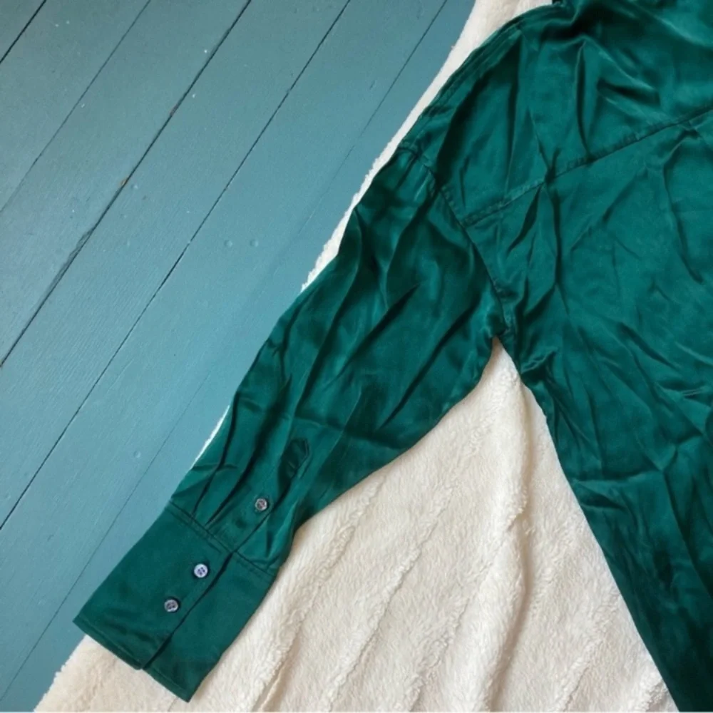 ❌SOLD❌ Banana Republic NEW Muse Silk Maxi Shirtdress in Emerald Green size L - Picture 9 of 17